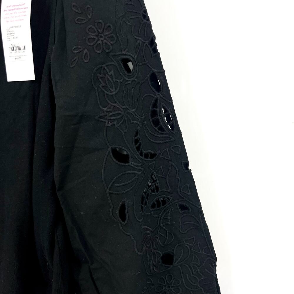 LILLY PULITZER Womens Isley Knit Top Large Black Long Eyelet Sleeves NWT - Picture 11 of 15